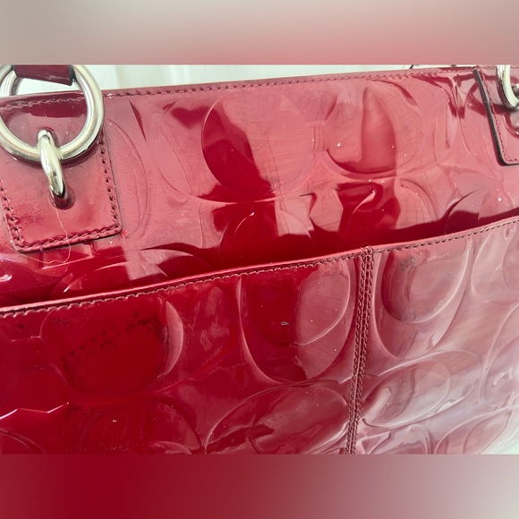 Coach Gallery Embossed Garnet Patent Leather Tote - Picture 8 of 14